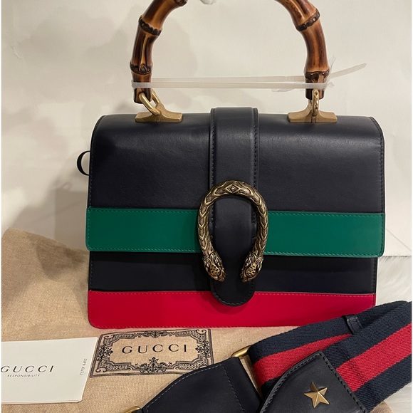 GUCCI 448075 Blue/Green/Red Leather Dionysus bamboo Medium Top Handle Bag - Picture 1 of 12